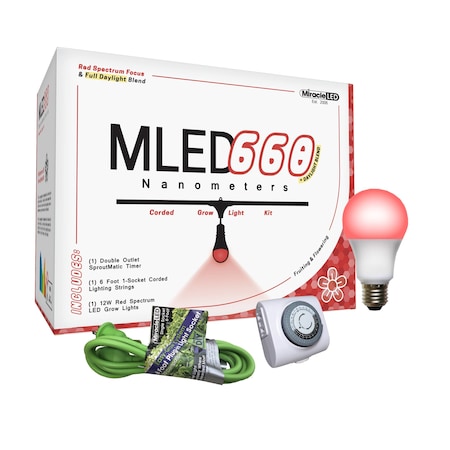 Miracle Led 1-Socket Nanometer 660 Grow Light Kit- Red Spec. 12W Replace 150W Grow Bulbs w/Timer 801000
